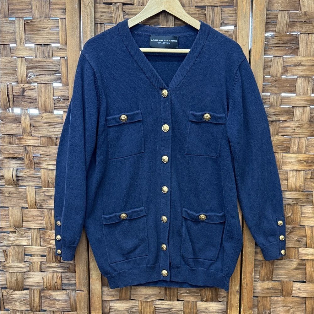 Adrienne Vittadini Navy Cardigan with Gold Buttons